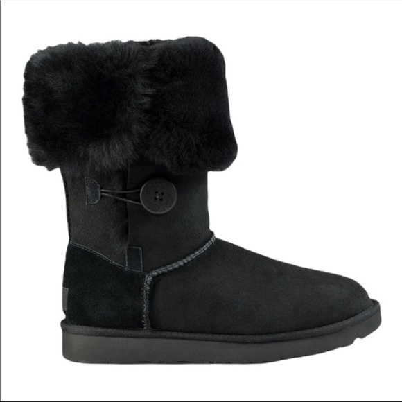 UGG Bailey Button Triplet sheepskin black suede boots size 8 w/ 3 buttons. - Picture 4 of 16